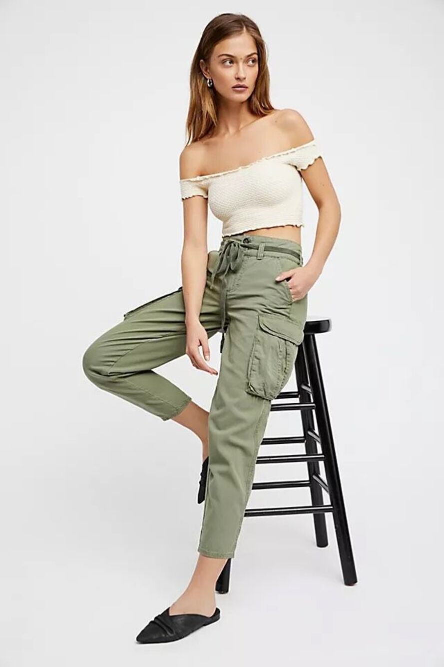 NWT Free People Desert Cargo Pants High Rise Ankle Belted Cotton Womens Size 25